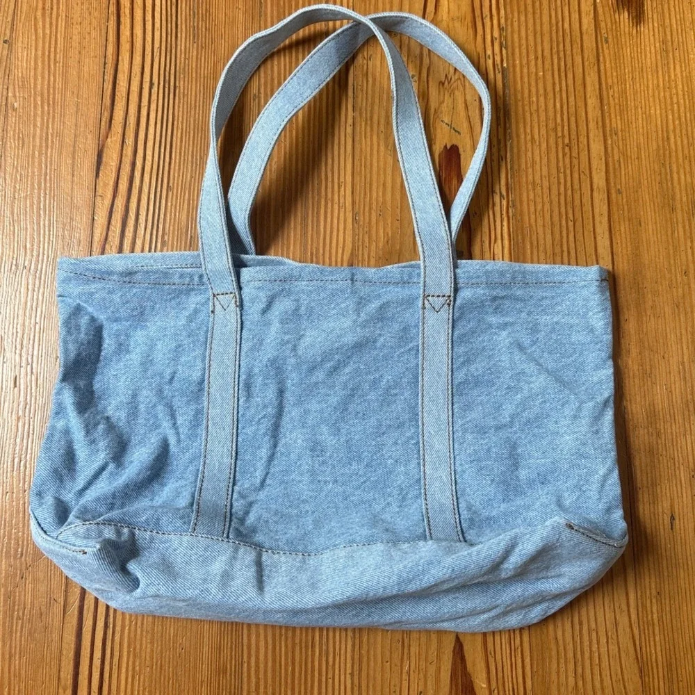 Brandy Melville Tote Bag Women Light Blue Denim Cotton Pocket SIZE OS